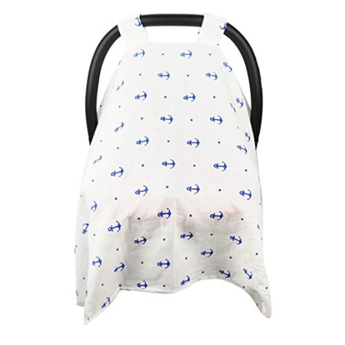 Hi Sprout Breathable Cotton Muslin Canopy Car Seat Cover for Girls and Boys (Anchor)