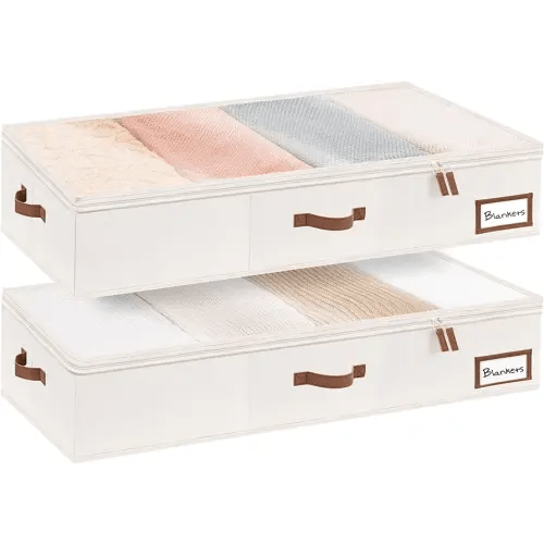 StorageWorks Extra Large Under Bed Storage Containers with Handles and Label Holder, 2 Pack Ultra-thick Fabric Underbed Bins, Closet Organizer for Clothes, Blankets, Sweater