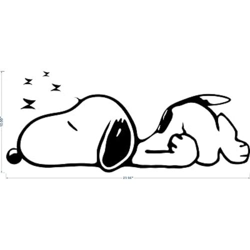 23 X 10 Inches - Snoopy Sleeping Cartoon Wall Vinyl Decor Decals (Black) New Intermediate Size