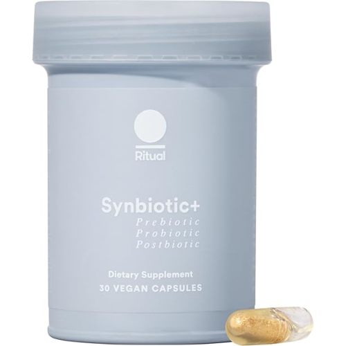 Ritual Synbiotic+ Prebiotic, Probiotic, Postbiotic, 3-in-1 Formula for Gut and Digestive Health, Regularity, Bloat, Immune Support, Vegan Delayed-Released Capsule, Probiotics for Women and Men, 30 Day