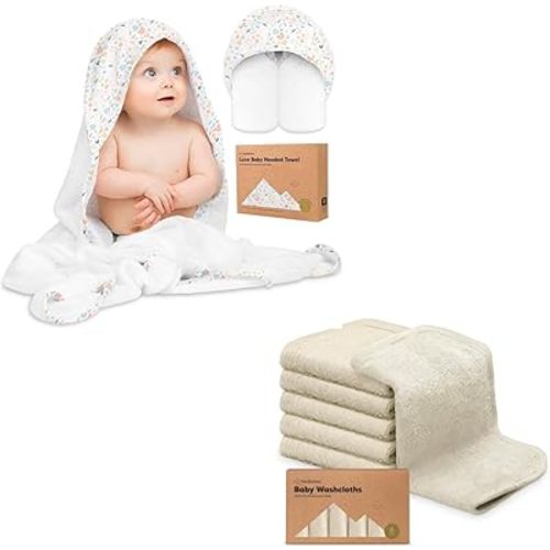 KeaBabies Baby Hooded Towel and Baby Washcloths - Bamboo Viscose Baby Towel, Bamboo Viscose Baby Towels and Washcloths