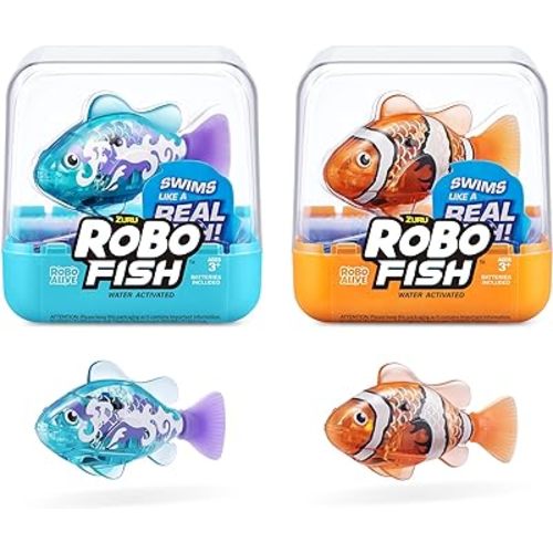 Robo Alive Robo Fish Robotic Swimming Fish (Teal + Orange) by ZURU Water Activated, Changes Color, Comes with Batteries, Amazon Exclusive (2 Pack) Series 3