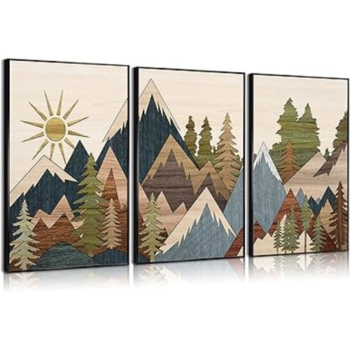 3Pcs Boho Mountain Wall Art Southwest Canvas Posters Prints Mid Century Modern Pictures Forest Painting Farmhouse Wall Decor for Living Room Bedroom 16x24in Unframed