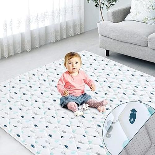 Premium Foam Baby Play Mat 71" X 59", Extra Large Activity Playmat for Babies and Toddlers, Baby Mat for Floor, Non Slip Cushioned Baby Play Mats for Floor, Kids Play Mat for Playpen Easy Clean, Whale