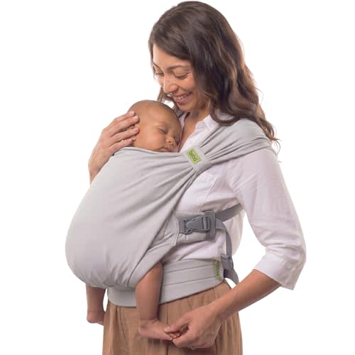 Boba Bliss Pre-Wrapped Baby Carrier with Buckle - Newborn to 7-35 lbs Light, Breathable & Easy to Adjust Hybrid Infant Sling & Toddler Carrier - Certified Hip-Healthy for 0-18 Months - Gray