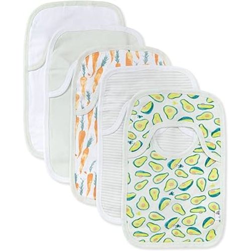 Burt's Bees Baby Infant Pull On Bibs, 100% Organic Cotton Lap Shoulder Style Drool Cloths, Newborn Essentials