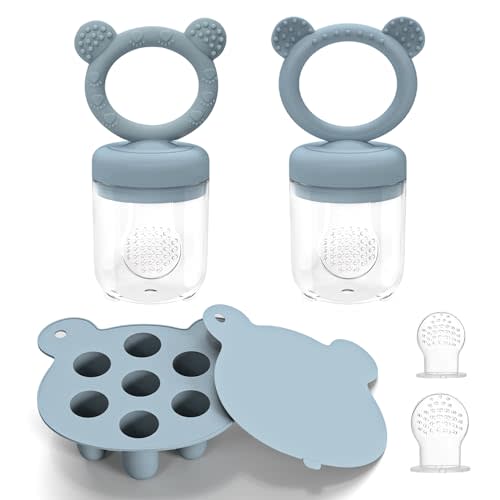 Silicone Breastmilk Popsicle Molds with Baby Food Feeder, BPA Free Fruit Feeder Pacifier with Frozen Ice Tray for Baby Feeding Safely, Infant Fruit Teething Toy (Blue)