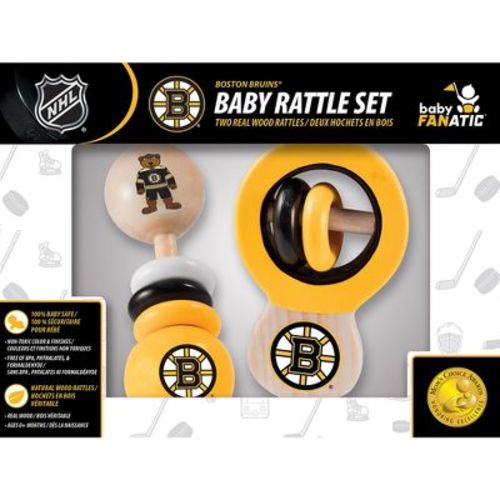 Baby Fanatic Wood Rattle 2 Pack - Nhl Boston Bruins Baby Toy Set