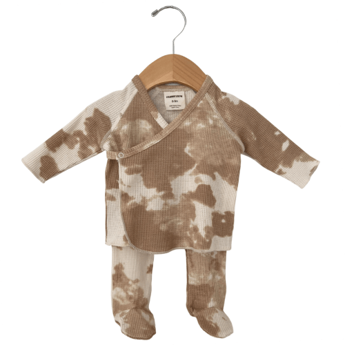 Organic Waffle Kimono & Pant Set, Almond Tie Dye