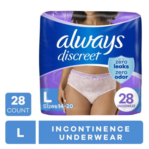 Always Discreet Adult Incontinence Underwear for Women, L, 28 CT HSA/FSA Eligible