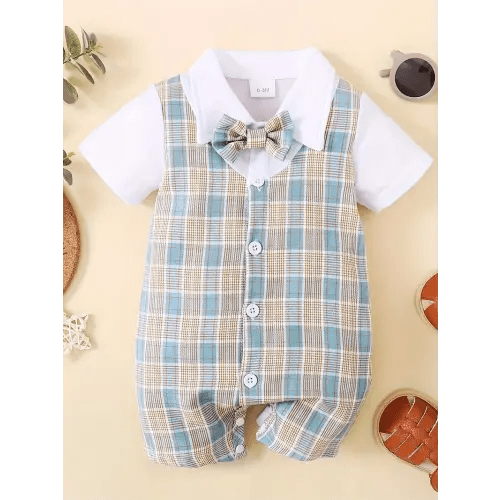 baby boys' pattern tie neck short sleeve - Temu