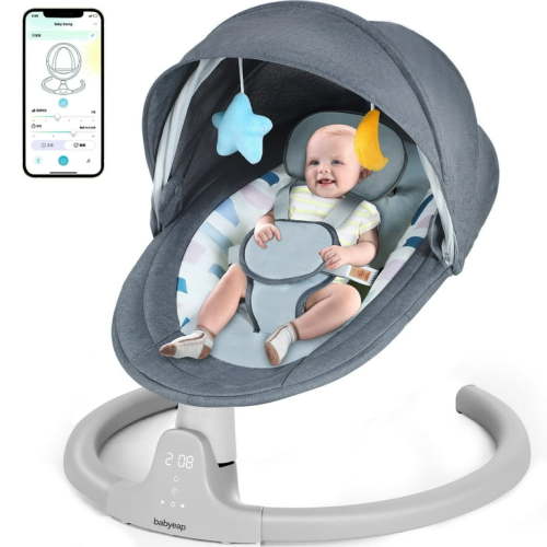 Babyeap Baby Swing for Infants - APP Remote Bluetooth Control, 5 Speed Settings, 10 Lullabies, USB Plug (Blue)