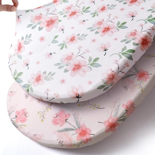 Stretch Fitted Bassinet Sheet Set BROLEX 2 Pack Cradle Sheets for Bassinet Pad/Mattress,Unisex Boys Girls,Ultra Soft,Pink Blossom