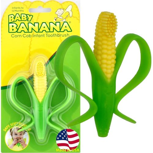 Baby Banana - Corn Cob Toothbrush, Training Teether Tooth Brush for Infant, Baby, and Toddler Green/Yellow Cornelius