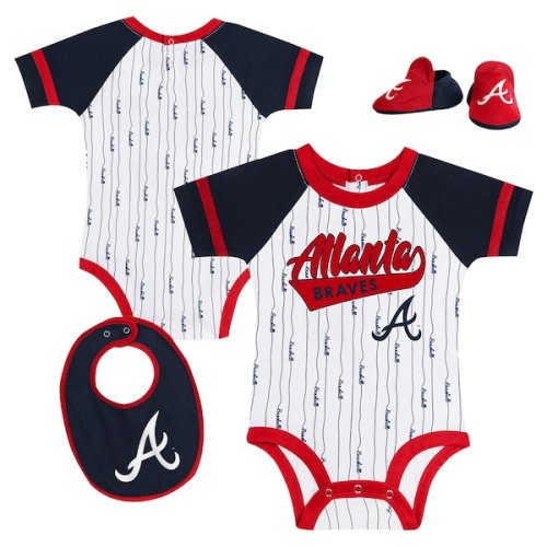 Newborn & Infant Atlanta Braves White Base Hitter Bodysuit, Bib & Bootie Set