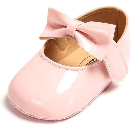 SOFMUO Baby Girls Mary Jane Flats with Bowknot Ballet Slippers Toddler First Walkers Infant Princess Wedding Christmas Dress Shoes - 0-6 Months Infant - Pink