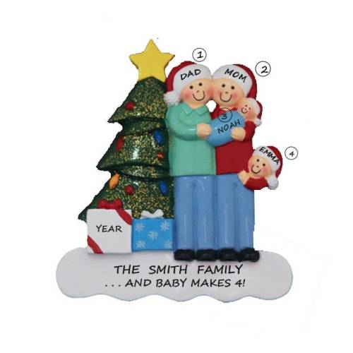 Family of 4 Personalized Ornament with New Baby- Family of 4 Ornament with New Baby Boy