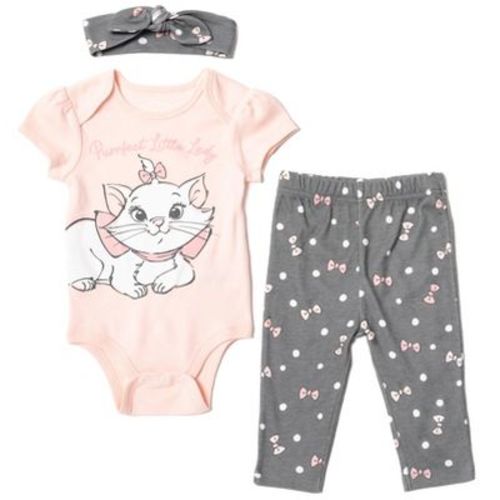 Disney The Aristocats Marie Newborn Baby Girls Bodysuit Pants And Headband 3 Piece Outfit Set Black / Pink 0-3 Months