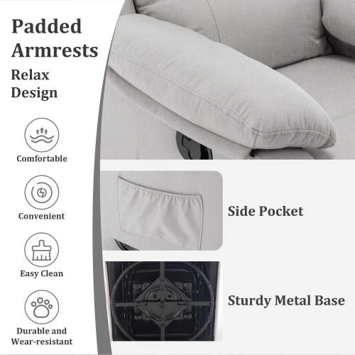 Korser Swivel Rocker Small Recliner Chair for Small Spaces for Living Room,Nursery,Light Grey