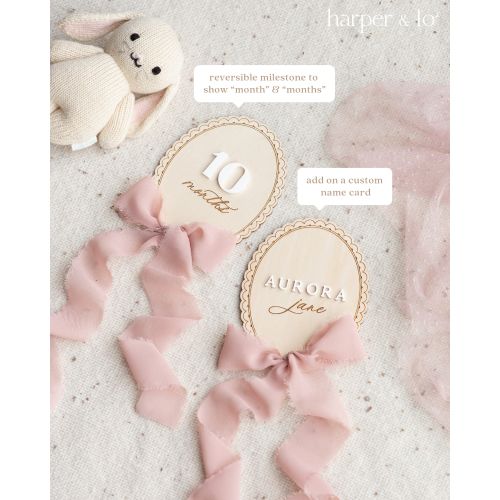 Wooden Lace Ribbon Bow Interchangeable Milestone Cards | Personalize Custom Name, Baby Monthly Milestone Marker, Nursery, Baby Shower Gift
