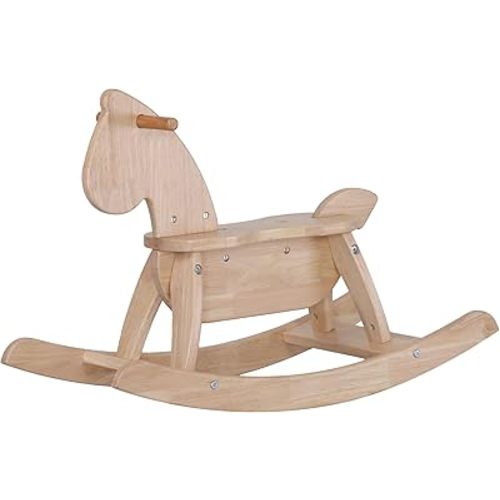 Natural Wooden Rocking Horse Funny for Toddlers (Ages 2-4) - Solid Rubber Wood, Enhanced Rocking Base, Smooth Surface for Creative Decoration, Minimalist Rocking Horse