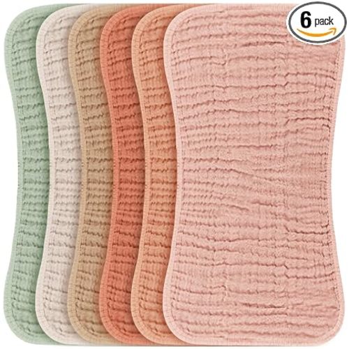Konssy 6 Pack Large Muslin Baby Burp Cloths and Burp Rags Set for Newborn | 100% Cotton, Super Soft & Absorbent, Shrink Resistant, Easy to Wash & Dry, Suitable for Unisex Boys & Girls (Peach)