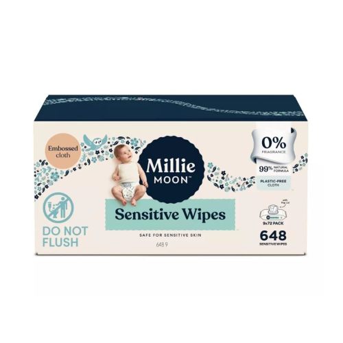 Millie Moon Sensitive Baby Wipes, 648 Count, 9 Packs of 72 Wipes(1Box)