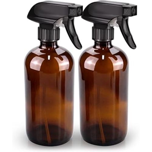 Glass Spray Bottle, Amber Glass Spray Bottle Set & Accessories for Non-toxic Window Cleaners Aromatherapy Facial Hydration Watering Flowers Hair Care (2 Pack/16 oz) (Amber)