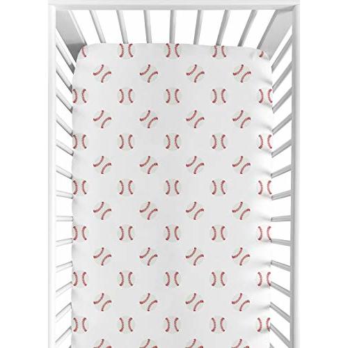 Sweet Jojo Designs Red and White Baby or Toddler Fitted Crib Sheet for Baseball Patch Sports Collection
