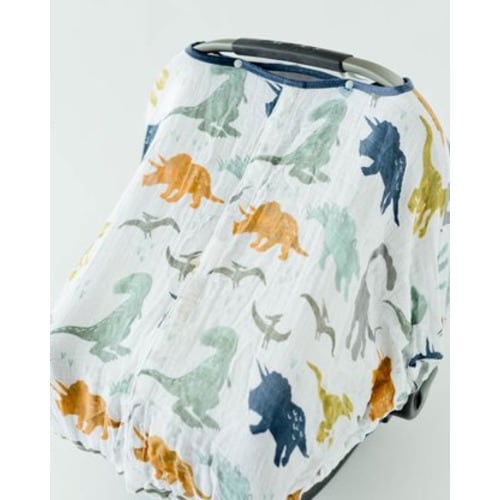 Cotton Muslin Car Seat Canopy, Dino Friends - Spearmint Ventures, LLC