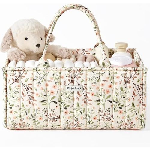 Blissful Diary Floral Diaper Caddy Organizer, Stylish Nursery Storage Basket, Diaper Bag,Gift for Baby Shower, Baby Registry Must Have, Newborn Essentials, Pastoral Daisy