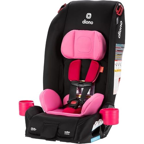Diono Radian 3R Bonus Pack, 3-in-1 Convertible Car Seat, Rear Facing & Forward Facing, Comes with Comfort Insert and Cup Holders, Black Jet & Pink Cotton Candy
