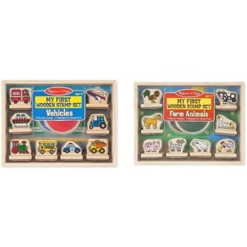 Melissa & Doug First Wooden Stamp Set – Vehicles & First Wooden Stamp Set – Farm Animals