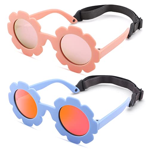 Hycredi Flexible Bendable Flower Baby Polarized Sunglasses with Strap for Newborn Infant Girls Age 0-24 Months