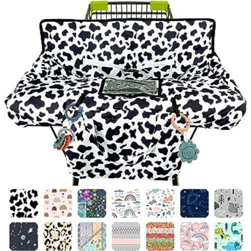 Polovillae Shopping Cart Cover for Baby 2-in-1 High Chair Cover with Safety Harness Multifunctional Cow Pattern Cart Covers for Babies Soft Padded Grocery Cart Cover for Baby Boy Girl