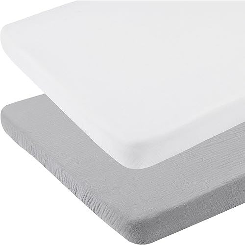 Muslin Bassinet Sheets 33" x 19" Compatible with Mika Micky, KoolaBaby (3 in 1), BabyBond, HARPPA and RICUTON Bedside Bassinet, 2 Pack for Baby Boy and Girl, White and Grey