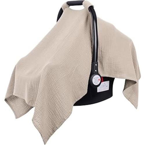 Metplus Muslin Car Seat Cover for Babies - Carseat Stroller Cover Infant Stroller Covers for Boys and Girls, Breathable & Lightweight, Fits Most Strollers & Baby Car Seats