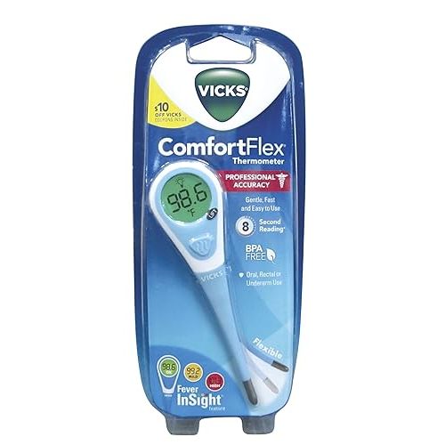 Vicks ComfortFlex Digital Thermometer – Accurate, Color Coded Readings in 8 Seconds - Digital Thermometer for Oral, Rectal or Under Arm Use - 1 Count (Pack of 1)