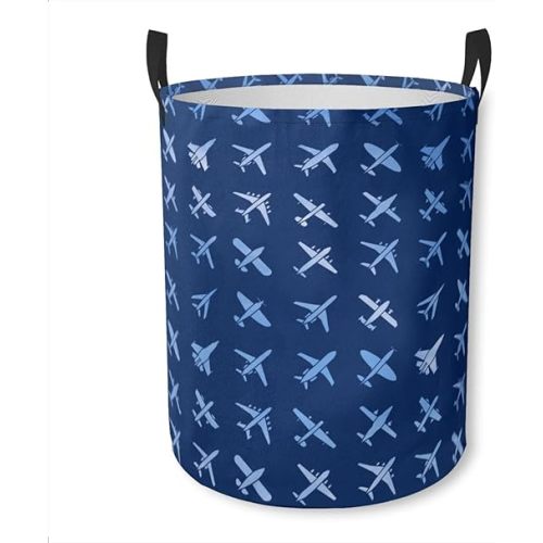Laundry Basket Blue Airplane Collapsible Laundry Hamper with Handles Clothes Storage Bin for Household Bedroom Bathroom College Dorms