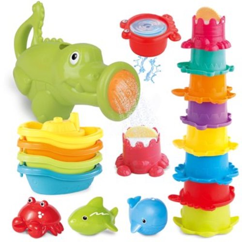 16PCS Baby Bath Toys, Water Table Toys, Bathtub Pool Baby Toys, Mold Free Bath Toys for Baby Girls Boys