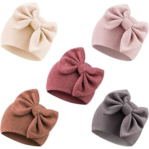 5 PCS Newborn Baby Hats Cotton Baby Beanie Caps with Bow Infant Hospital Hats Newborn Hats for Baby Girls 0-6 Months