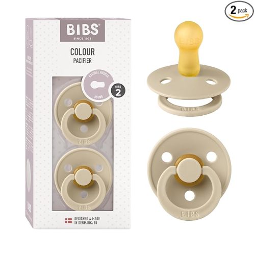 BIBS Pacifiers Colour Collection | Natural Rubber Baby Pacifier | Round Nipple | Set of 2 BPA-Free Soothers | Made in Denmark | 6+ Months (Pack of 2) | Vanilla