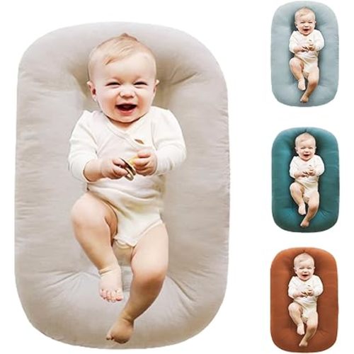 Baby Lounger Pillow,Loevin Baby Lounger Pillow for Newborn Cosleeping for Baby in Bed,Newborn Lounger Baby Nest for Boys & Girls 0-12 Months|Apricot
