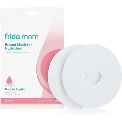 Frida Mom Hydration Packets for Breasts, Hydrate Nipples with Breast Mask Made with Aloe Vera, Honey, Tea Tree Oil, & Cucumber, 2 Sheet Masks
