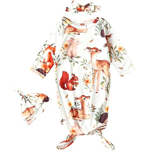 AMAWMW Newborn Baby Boys Girls Cartoon Sleeper Gown Long Sleeve Mountain Nightgown Hat Outfits