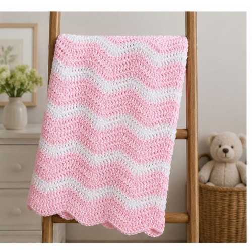 Pink White Crochet Baby Blanket Afghan