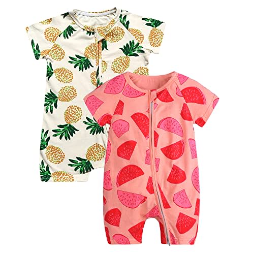 MYGBCPJS Baby Boys Girls Cotton Jumpsuit Short Sleeve Pajamas Infant Graphic Zipper Romper Summer Outfits
