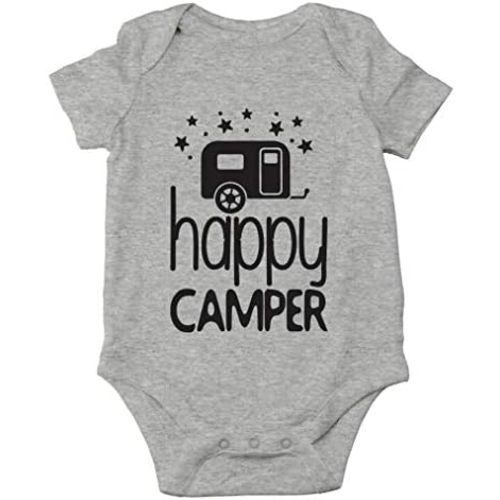 AW Fashions Happy Camper Baby Bodysuit Funny Cute Infant Outfit Adorable Newborn Boy Girls Unisex Romper