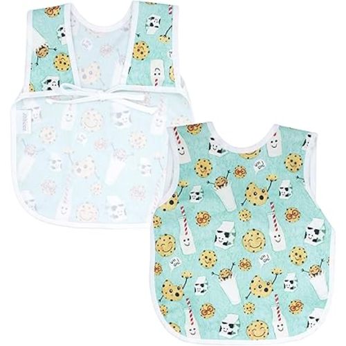 BapronBaby Cookies & Milk Bapron - No Neck Tie Safer Bib for Baby & Toddler - Soft Waterproof Stain Resistant - Machine Washable - Sz Preschool 3-5yrs