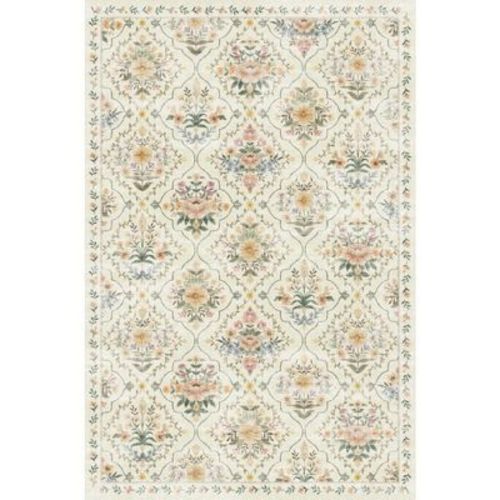 Fulvari Vintage Floral Area Rugs for Entryway,Kitchen,Bathroom, Bedroom Beside Rug,Non-Slip Low Pile Ultra Stain Resistant Carpet Beige 5*7ft